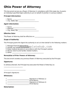 Fillable Power of Attorney Template for Ohio State