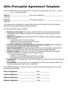 Fillable Prenuptial Agreement Template for Ohio State