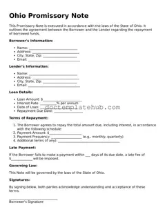 Fillable Promissory Note Template for Ohio State