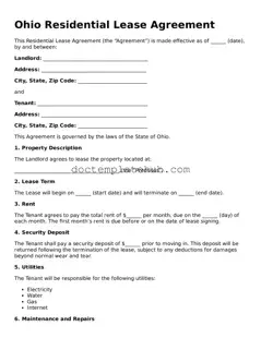 Fillable Residential Lease Agreement Template for Ohio State