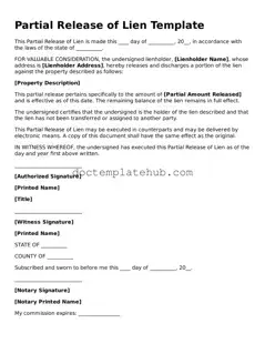 Official Partial Release of Lien Form