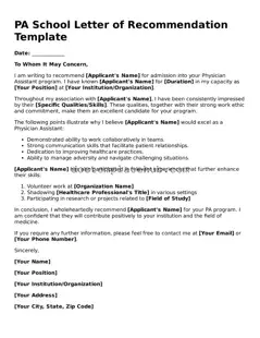 Official PA School Letter of Recommendation Form