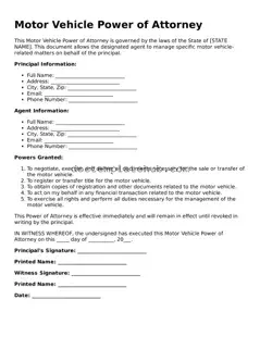 Official Motor Vehicle Power of Attorney Form