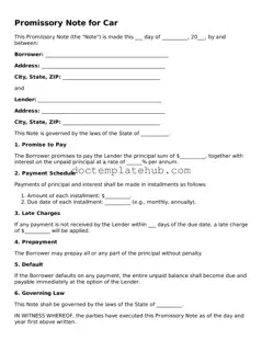 Official Promissory Note for a Car Form