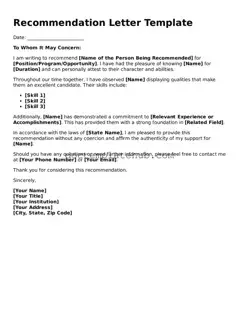 Official Recommendation Letter Form