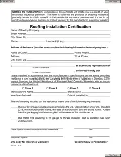 Fill Your Roofing Certificate Form