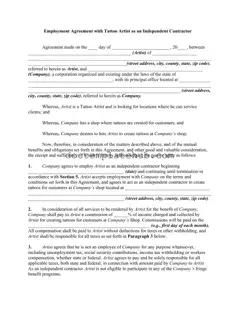 Fill Your Tattoo Shop Artist Agreement Form