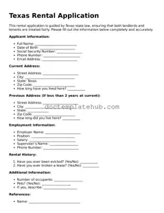 Fillable Rental Application Template for Texas State