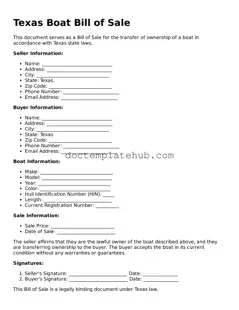 Fillable Boat Bill of Sale Template for Texas State