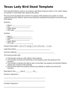 Fillable Lady Bird Deed Template for Texas State