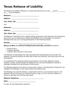 Fillable Release of Liability Template for Texas State