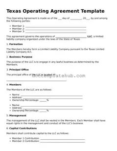 Fillable Operating Agreement Template for Texas State