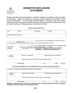 Fill Your Texas Odometer Statement Form