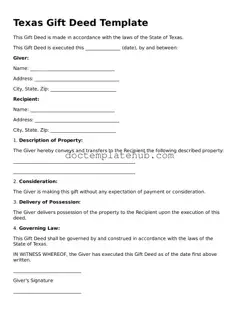 Fillable Gift Deed Template for Texas State