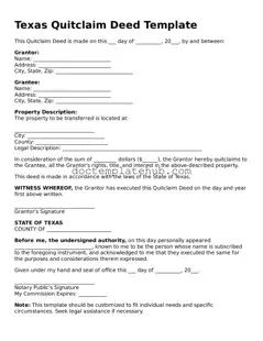 Fillable Quitclaim Deed Template for Texas State