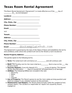 Fillable Room Rental Agreement Template for Texas State