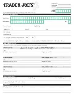 Fill Your Trader Joe's application Form