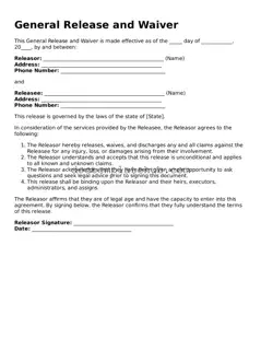 Official General Release and Waiver Form