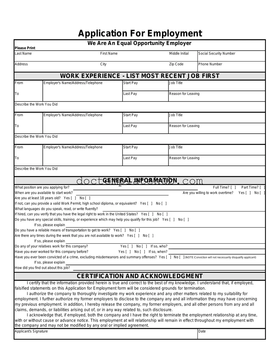 Fill Your Spanish Application Employment Form