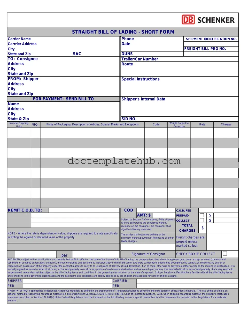 Fill Your Straight Bill Of Lading Form