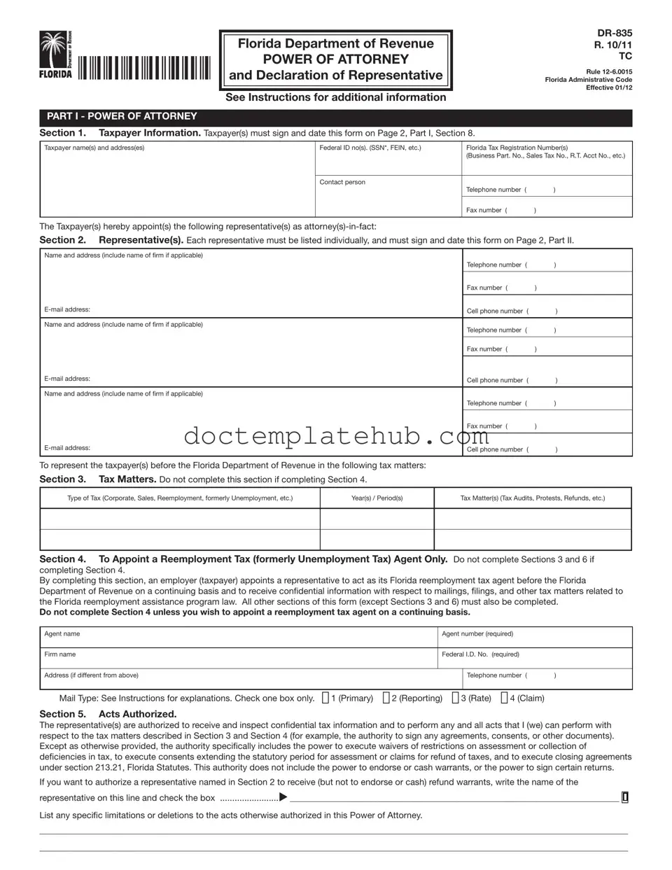 Fill Your Tax POA dr 835 Form