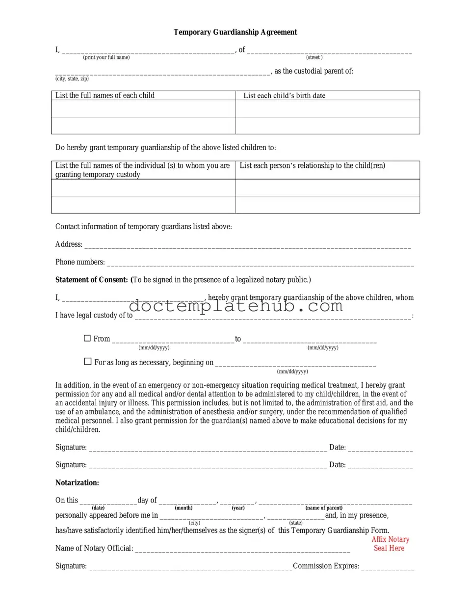Fill Your Temporary Custody Form