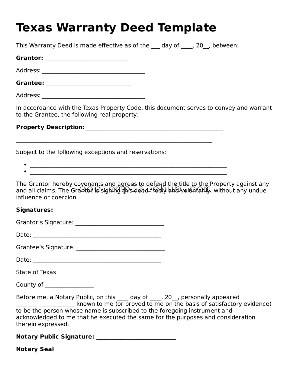 Fillable Deed Template for Texas State