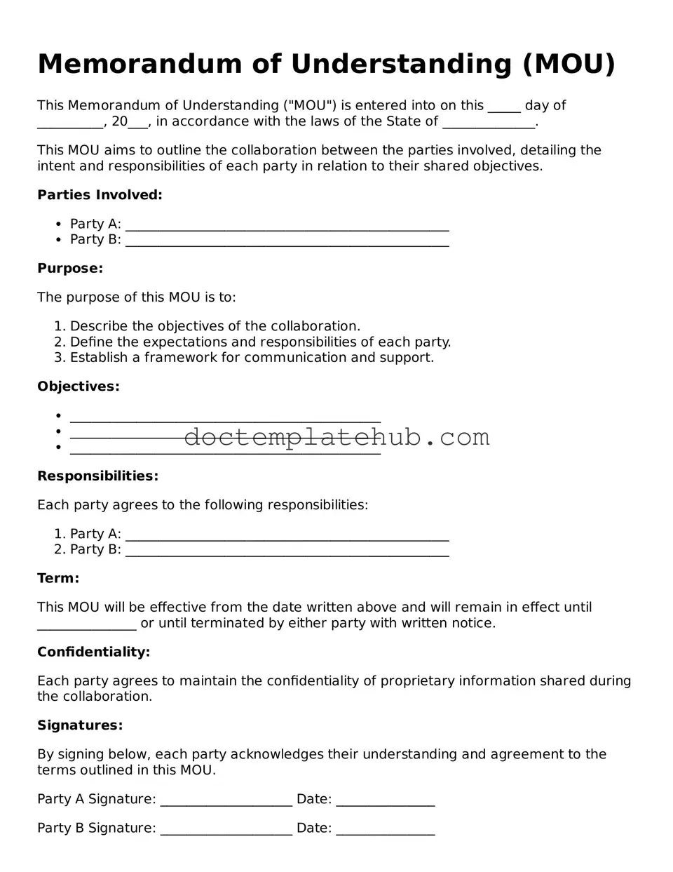 Official Memorandum of Understanding Form