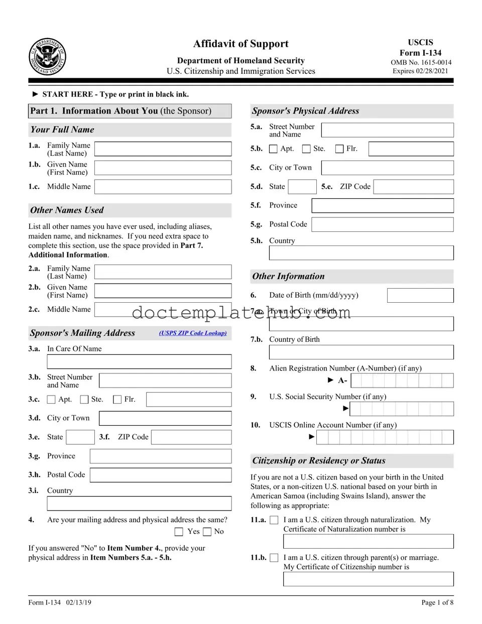 Fill Your USCIS I-134 Form
