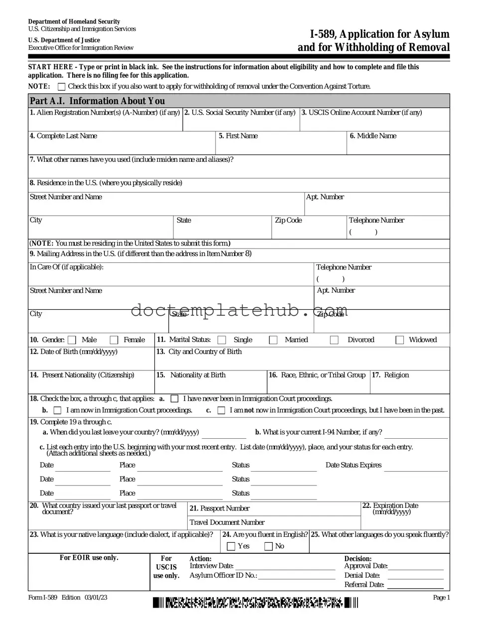 Fill Your USCIS I-589 Form