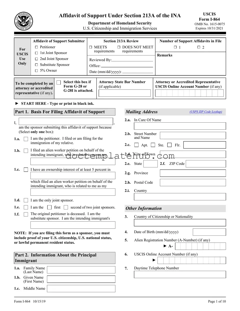 Fill Your USCIS I-864 Form