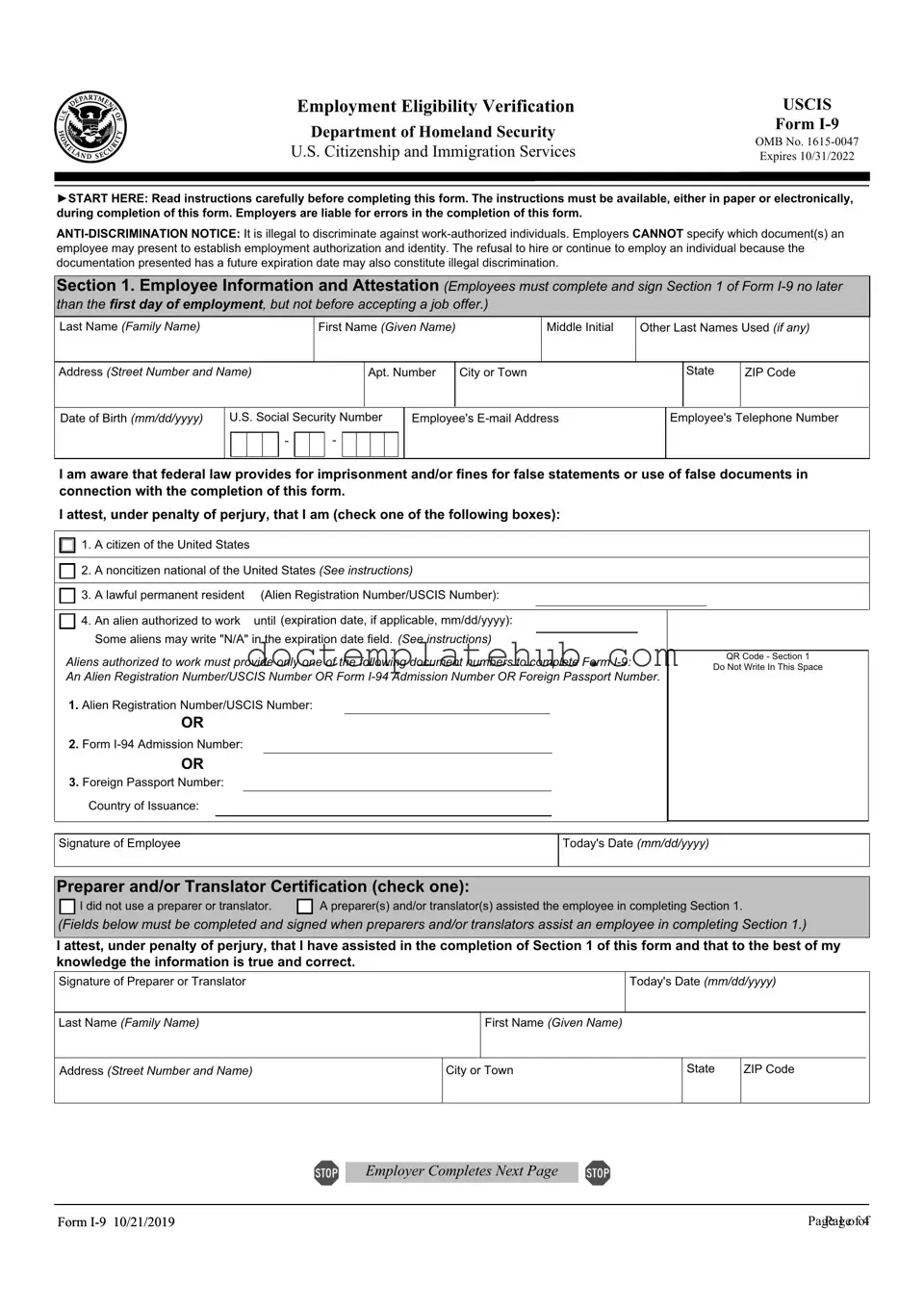 Fill Your USCIS I-9 Form
