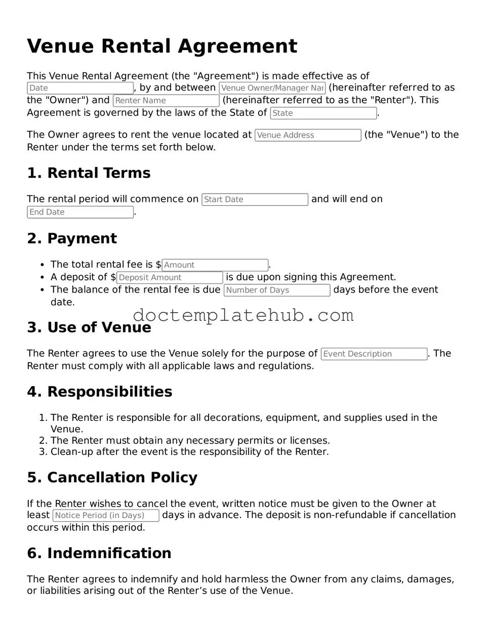 Official Venue Rental Agreement Form