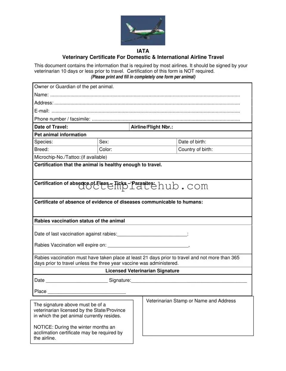 Fill Your Veterinary Certificate Travel Form