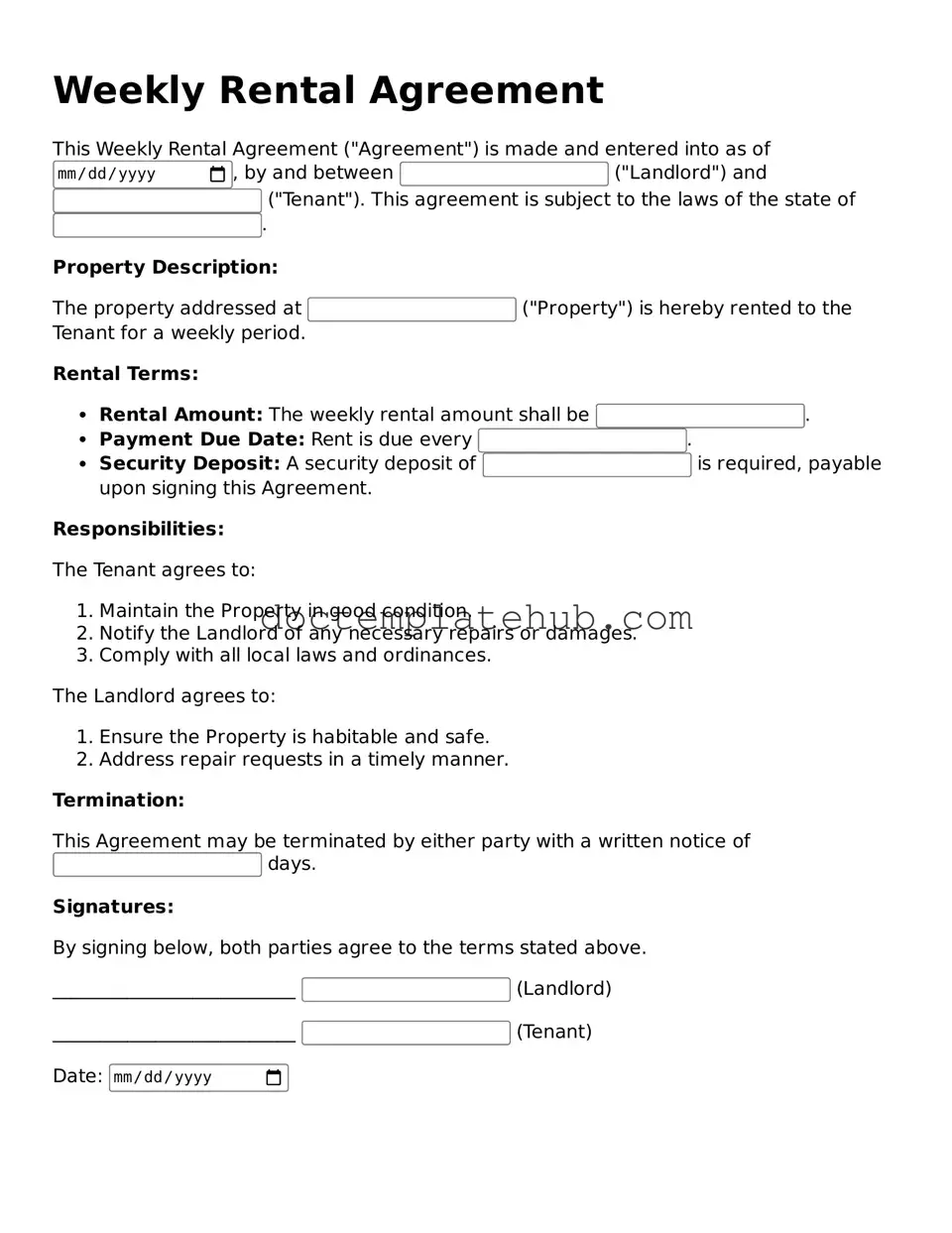 Official Weekly Rental Agreement Form