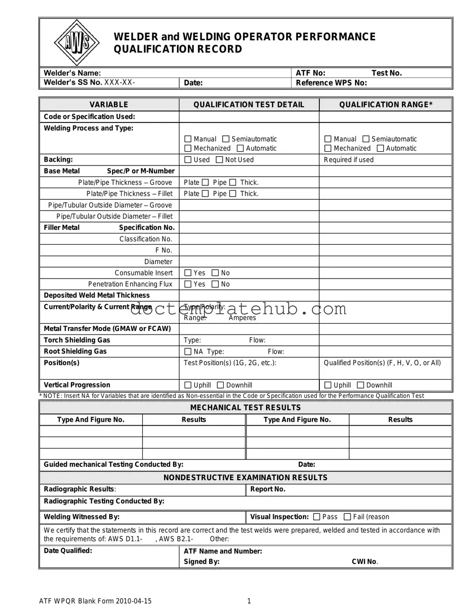 Fill Your Welder Performance Qualification Record Form