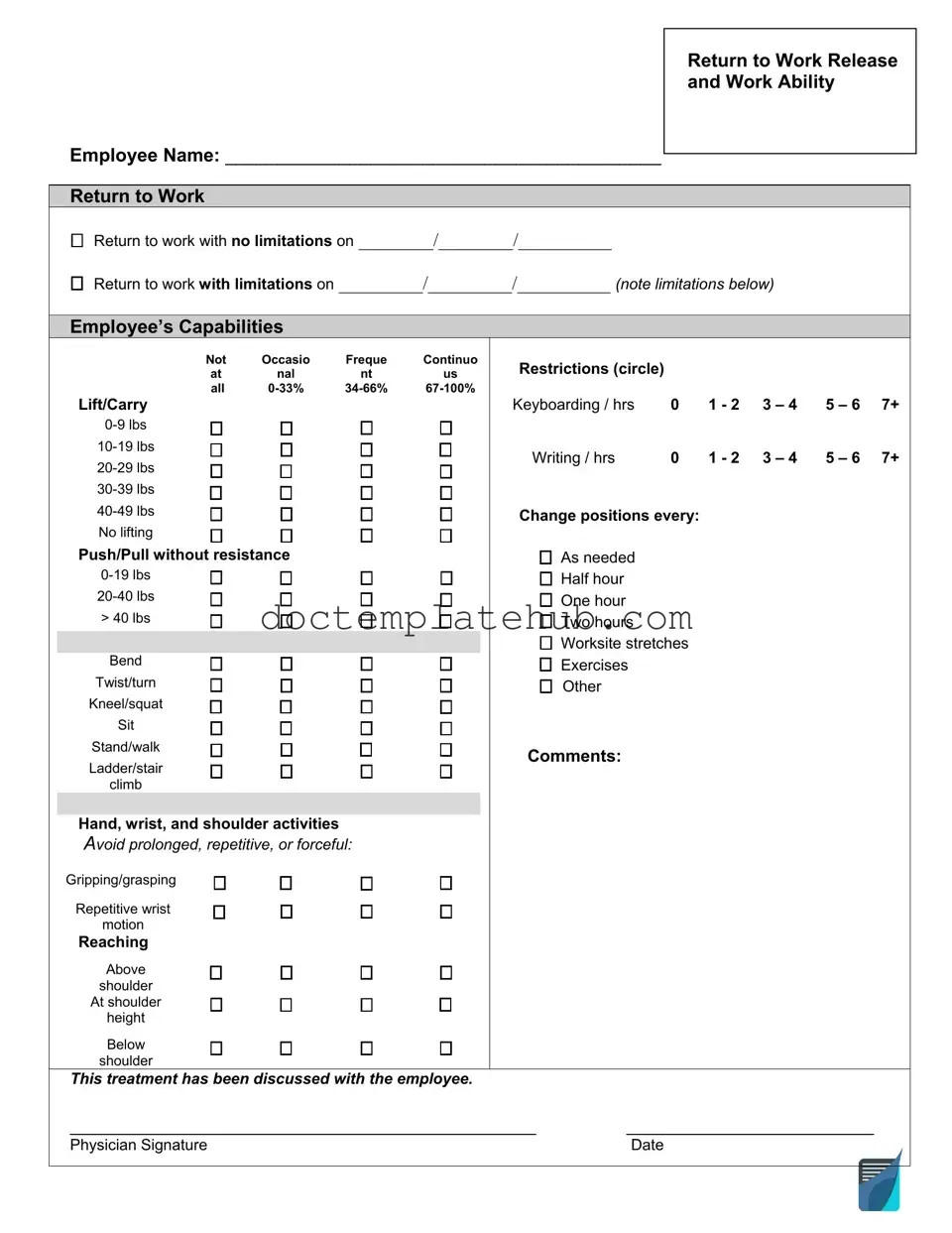 Fill Your Work Release Form